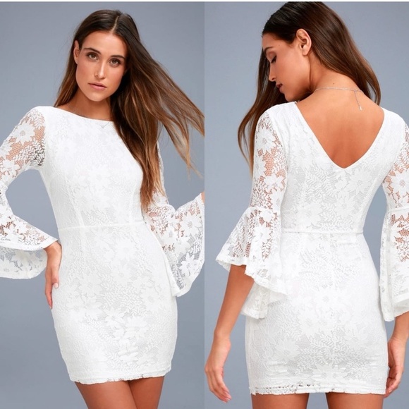 Lulus Allure 'Em In White Lace Bell Sleeve Bodycon Dress XL - Picture 1 of 7